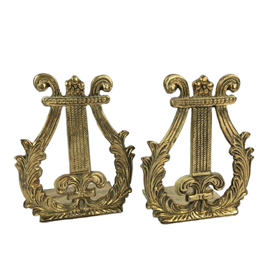 Brass Lyre Harp Bookends