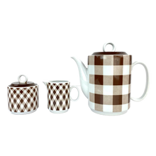 Load image into Gallery viewer, Brown Plaid Tea Set