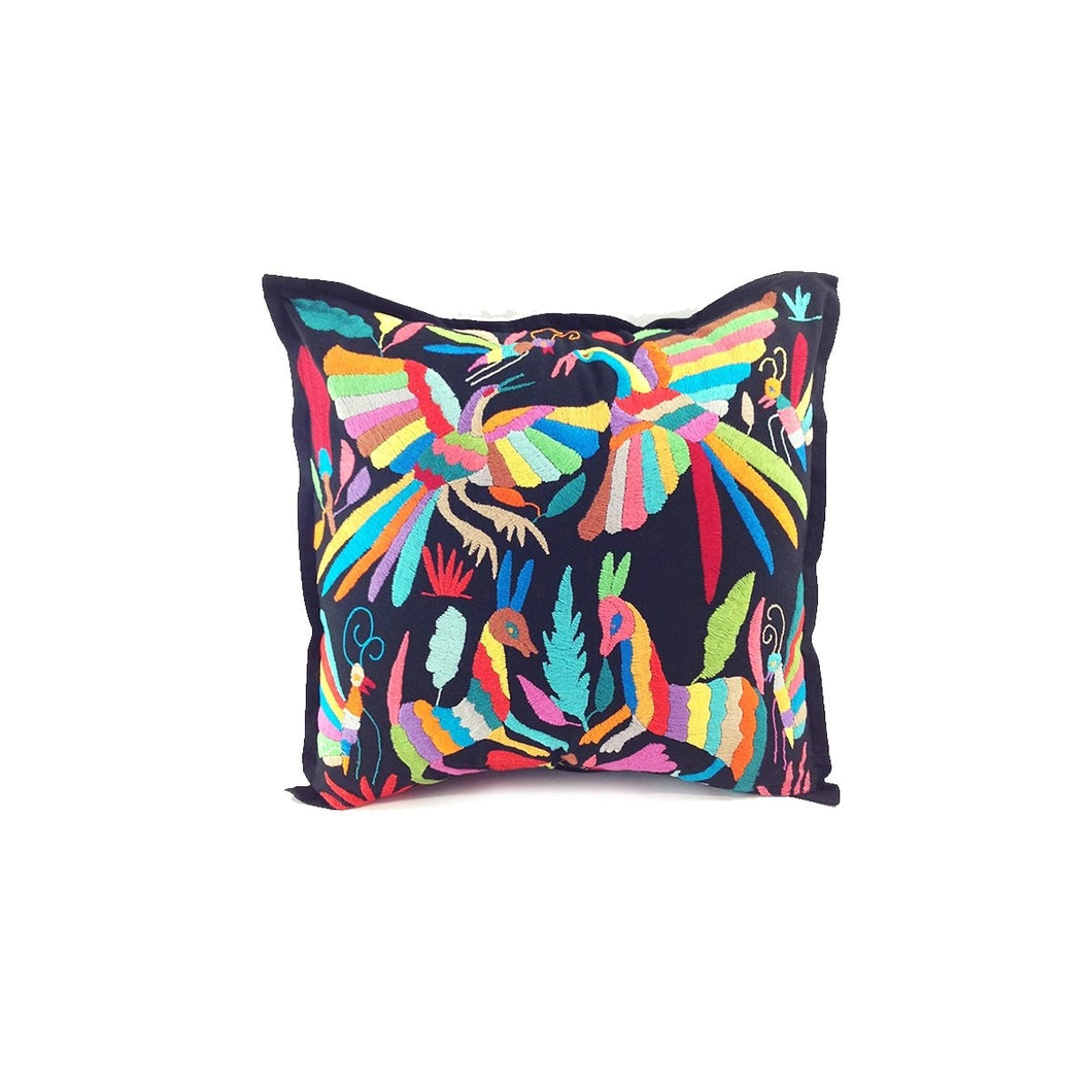 Otomi Embroidered Black Pillow